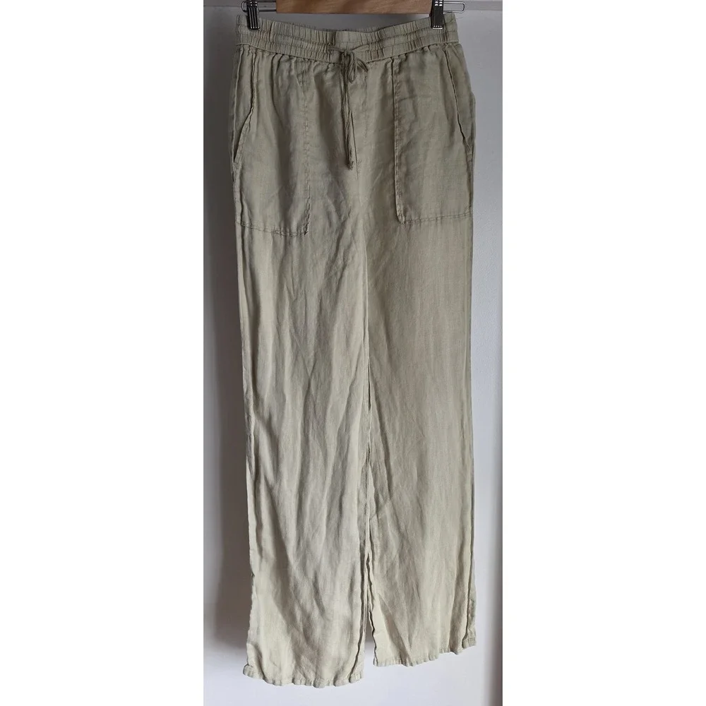Zara Linen Pants Women S Beige Solid Casual Straight Trousers Minimalist